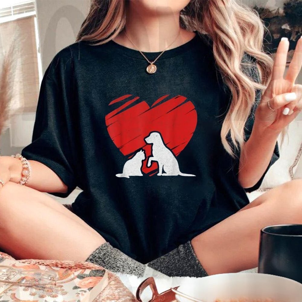 Dog Cat Heart Baby Dog Puppy Dogs Animal Heart Cat And Dog Tshirt